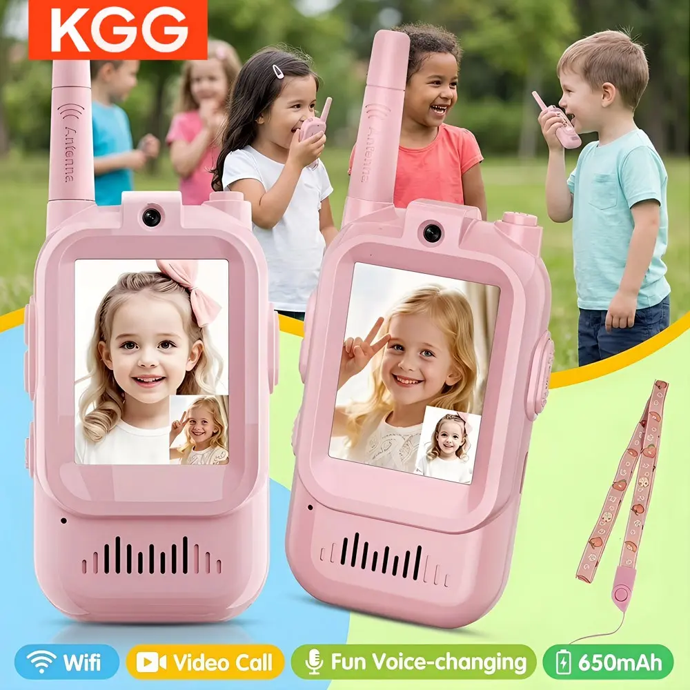 Kids Video Walkie Talkies with 2.0" IPS Screen, 2.4G WiFi, Voice Changer & Long Range Communication, Cute Outdoor Camping Transceiver Toy for Boys and Girls