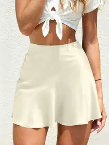 Womens Satin A-Line Mini Skirt – Elegant High Waist Party Skirt