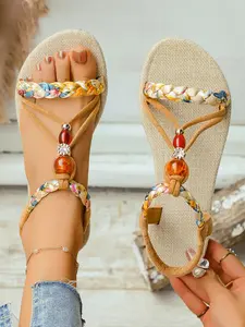 Women's Woven Flat Open Toe Bohemian Sandals, Lightweight Non-Slip Design, Perfect for Summer, Fashion Casual Shoes, Ideal for Daily Use