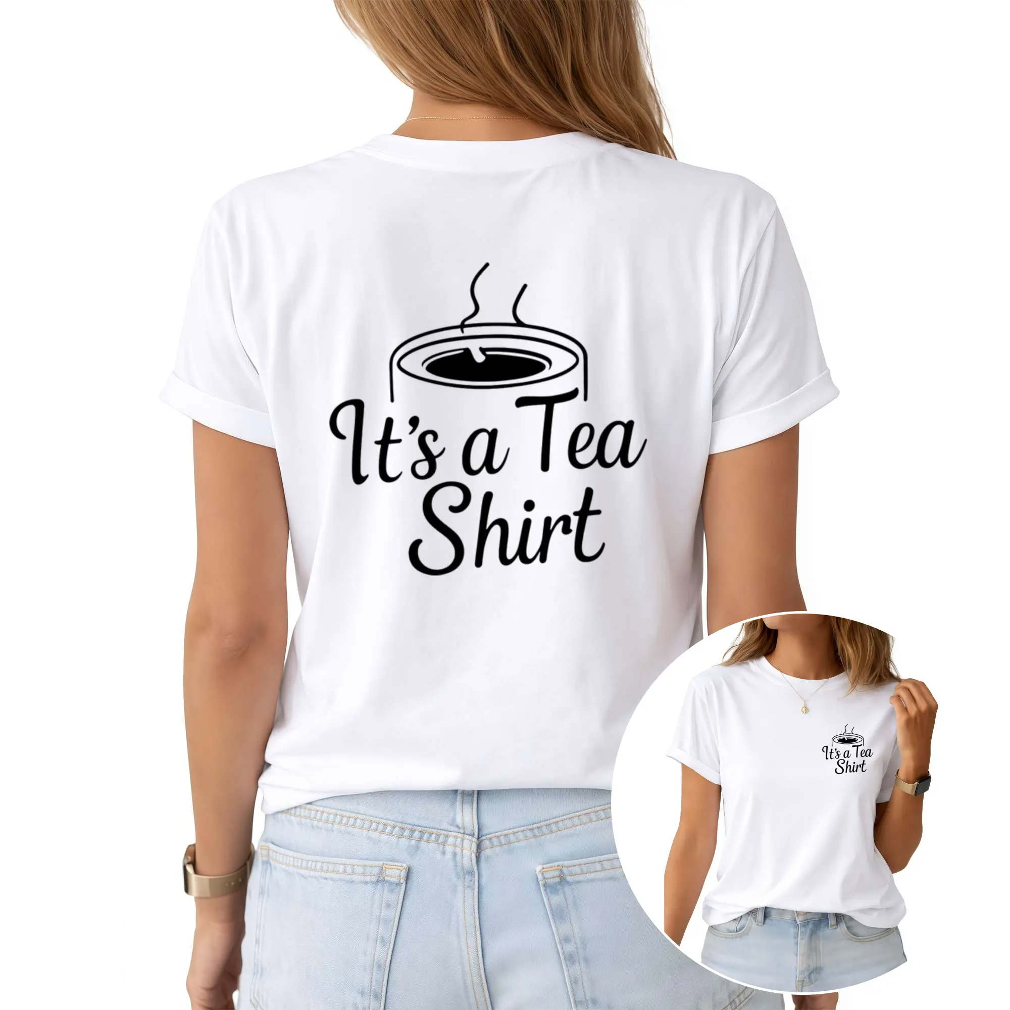 Women'S T-Shirt for Spring & Summer, Crew Neck Short Sleeve Tee Printed with Easy Hot Tea Line Art And Text 'It'S a Tea Shirt'