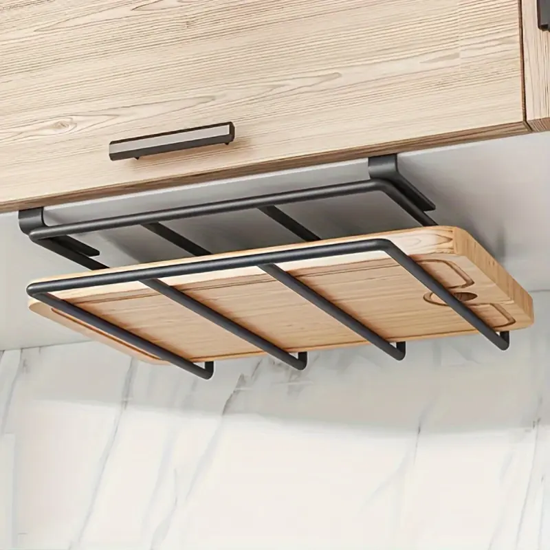 A stainless steel space-saving kitchen hook rack - cutting board and lid rack with cabinet door hooks - Home Storage Hook easily organizes kitchen tools and bathrooms - durable, easy to install, maximizes space utilization Hook Storage Rack Home Organizer