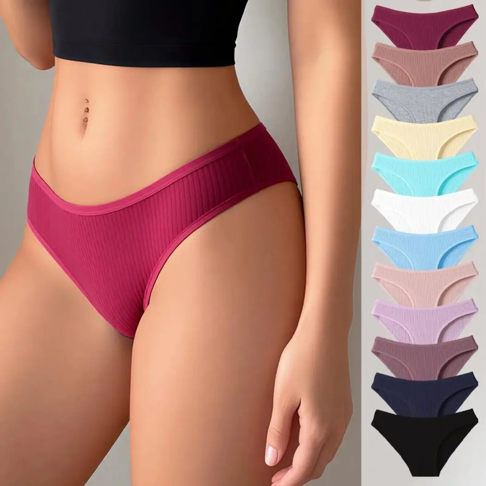 Women's Maternity Panties, 12-Pack Striped Seamless Cotton Bikini Briefs, Soft Comfy Mid Rise Breathable Underwear for Pregnancy, Soft Comfy Underwear, Postpartum Maternity Panties, Ribboned, Casual, Maternity Panty