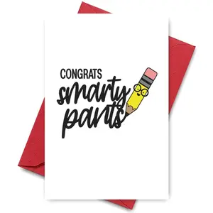 Congrats Smarty Pants Greeting Card with Pencil Character, Vertical Card, 1 Count Creative Graduation Card, Positive Message Card, Perfect for Graduation Day Or Special Occasions