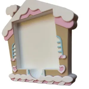 Gingerbread House Sticky Note Holder Cute Christmas Desk Organizer Kawaii Pink Candy Theme with Adorable Heart Details