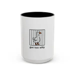 Got Too Silly Goose Funny Ceramic Coffee Mug, Quirky Goose Behind Bars Hilarious Humorous Ceramic Coffee Accent Mug, Perfect Gift for Him & Her