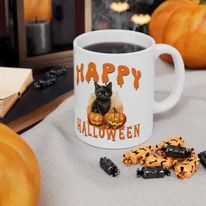 HAPPY HALLOWEEN CAT CERAMIC MUG 11OZ