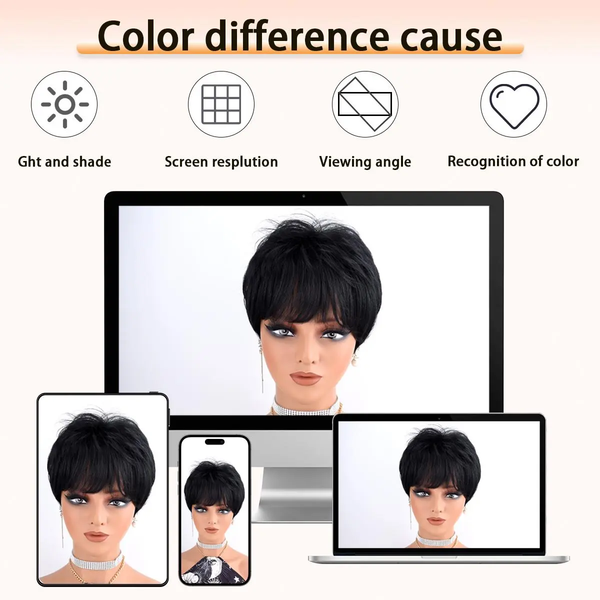 Straight Pixie Cut Wig Human Hair 180% Density Glueless Machine Made Rose Net Pixie Cut Synthetic Wig for Women, 180% Density, Machine  main image 3
