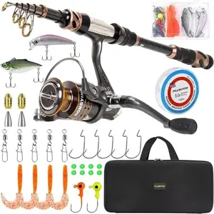 PLUSINNO Fishing Rod and Reel Combos - Carbon Fiber Telescopic Fishing Pole - Spinning Reel 12 +1 Shielded Bearings Stainless Steel BB