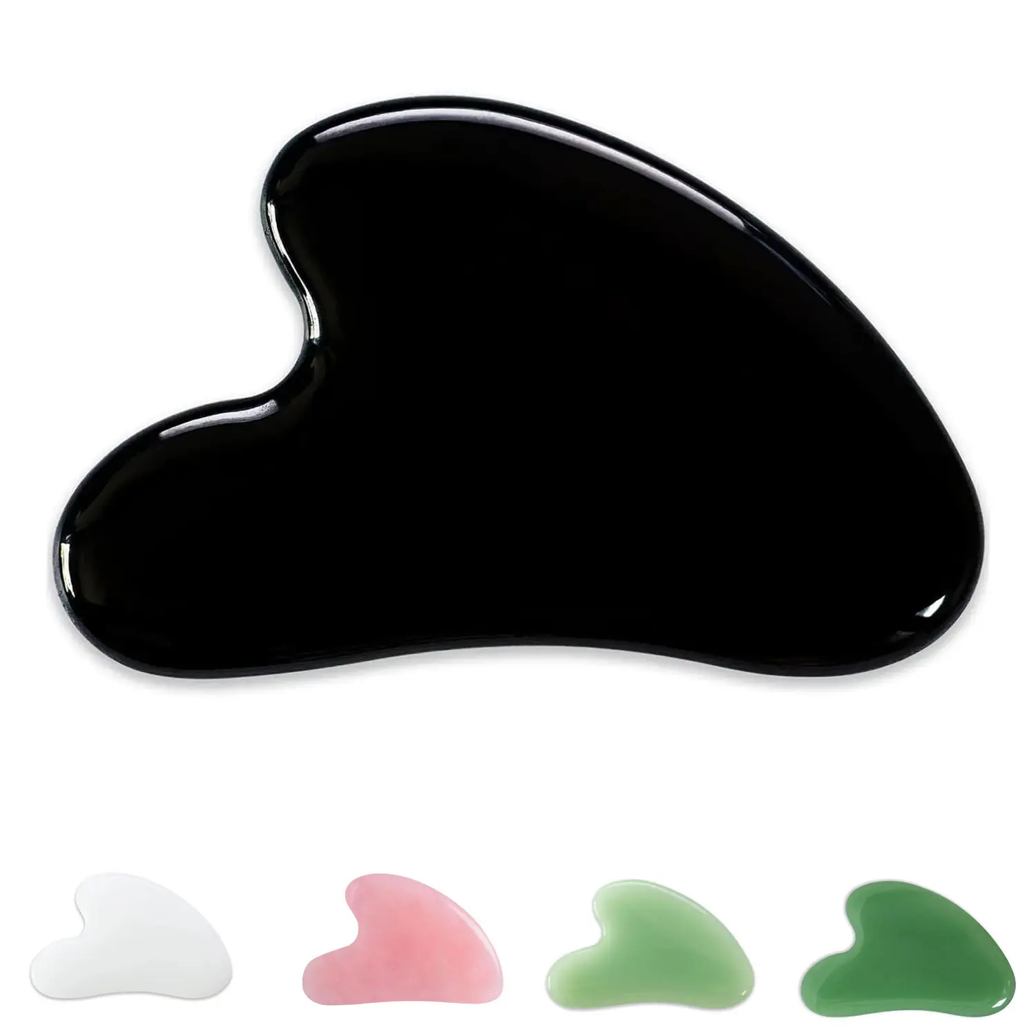 Natural Jade Gua Sha Stone Massage Tool, Facial Body Neck Eye Scraping Board, SPA Acupuncture Skin Care Massager, Beauty Gua Sha Gift for Women, Black Color