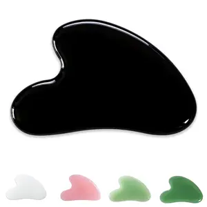 Natural Jade Gua Sha Stone Massage Tool, Facial Body Neck Eye Scraping Board, SPA Acupuncture Skin Care Massager, Beauty Gua Sha Gift for Women, Black Color