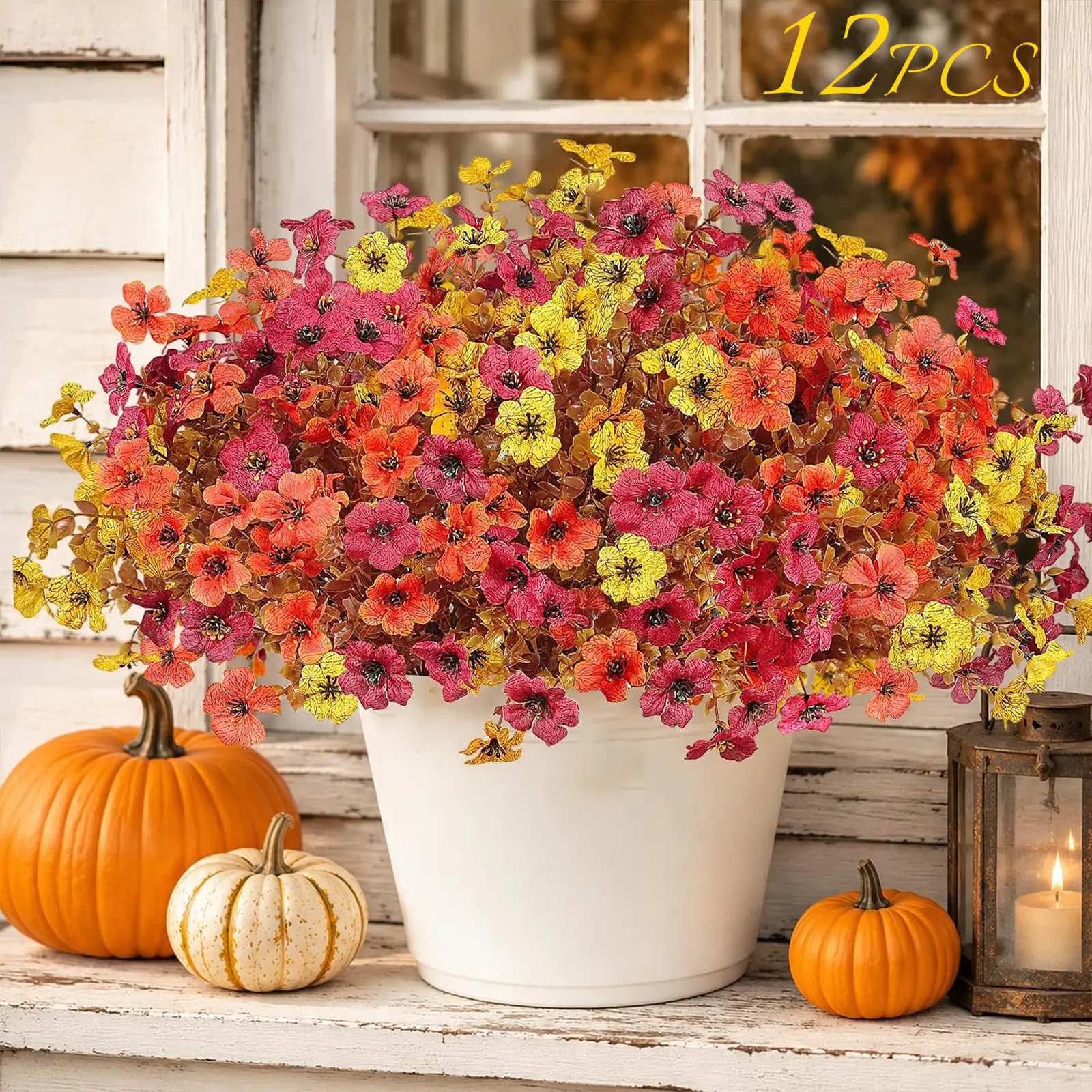 Fall Artificial Flower Halloween (2/4/6/12/24pcs set), UV Resistant Colorful Fake Flower, Decorative Bouquet for Home Garden Party Wedding Decor, Artificial Flowers Bouquet
