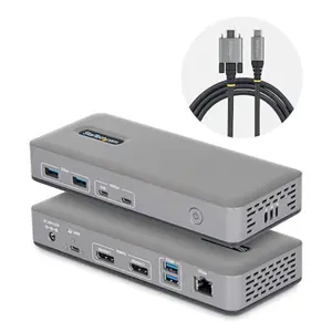 Startech 201N-USBC-DOCK Dual-Monitor USB-C Docking Station - DisplayPort - 4K 60Hz - 100W Laptop Charging - 1GbE - Driverless - Multi-Monitor Dock for Windows, Space Gray