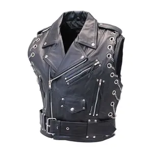 Chromed Out Leather Motorcycle Chain Vest by Hide Crafts