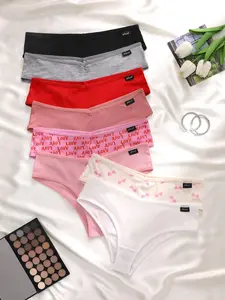 Women's Plain/Cherry/Letter Print Brief, Soft Comfy Breathable Panty for Daily Wear, Underwear for All Seasons