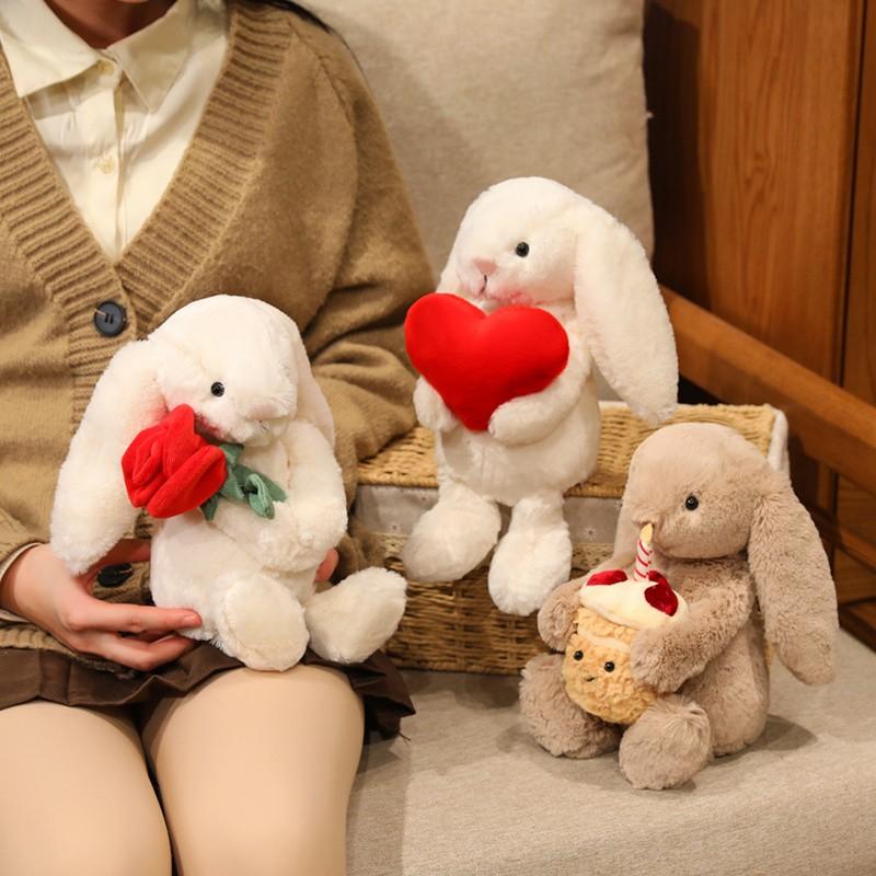 31cm Valentine's Day Bonnie Rabbit Plush Toy, Holding Heart Rose Cake, Soft Handfeel, Perfect Gift for Girlfriend, Easter and Proposal