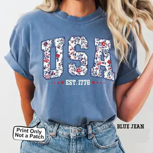 Comfort ColorsÂ© Floral USA Shirt USA 250th Anniversary Tee 4th of July Gift Est 1776 America 250 Years Women Shirt,Print Only - Not a Patch