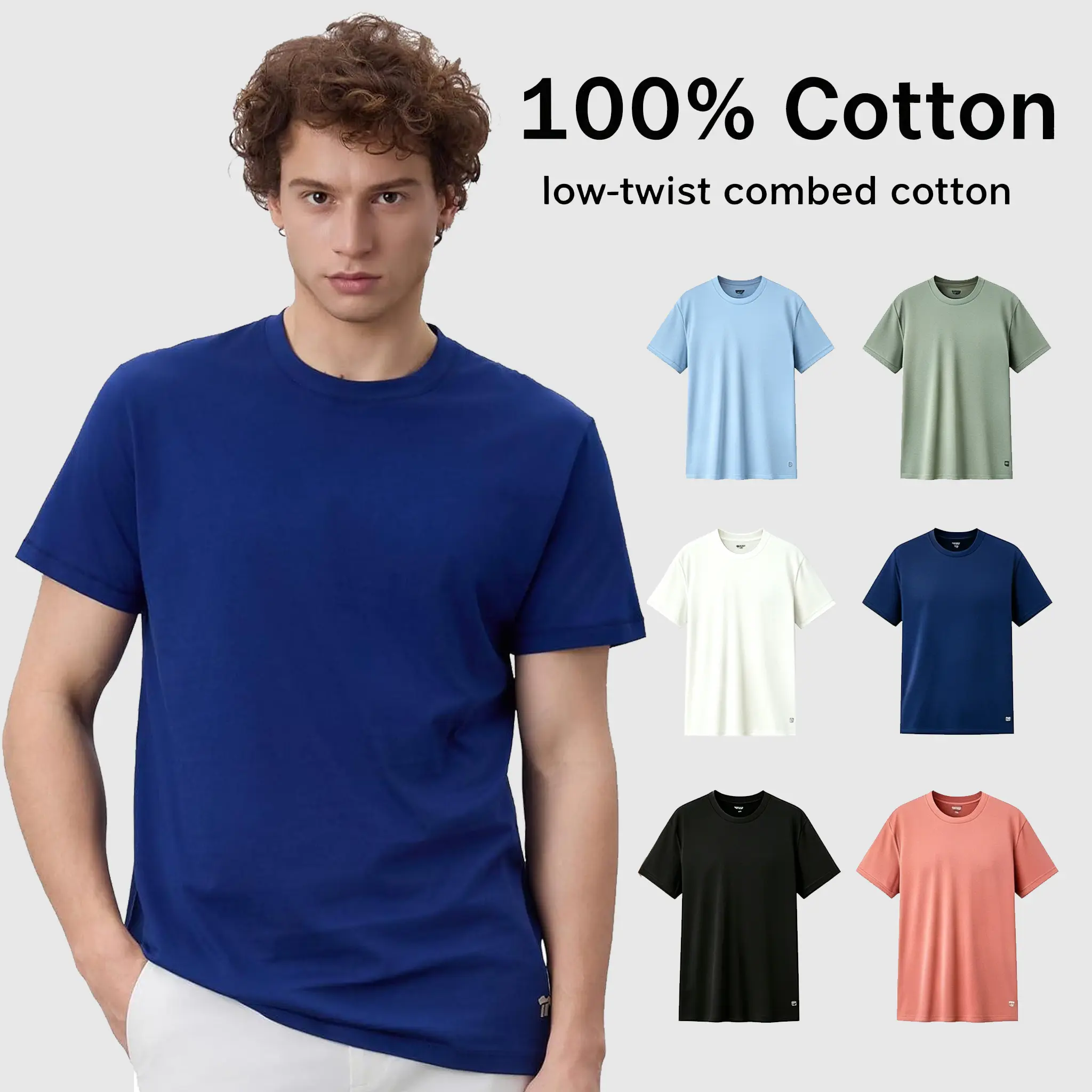Mega Tshop Men's 100% Cotton T-shirt - Classic Plain Crew Neck, Regular Fit Short Sleeve Basic Top, Moisture-Wicking & Breathable, Tshirt, Shortsleeve