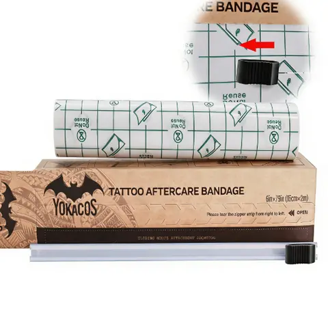 YOKACOS Tattoo Aftercare Bandage Roll with Easy Slide Cutter, Second Skin Transparent Waterproof Tattoo Wrap, Breathable Stretch Film for Fresh Ink Protection