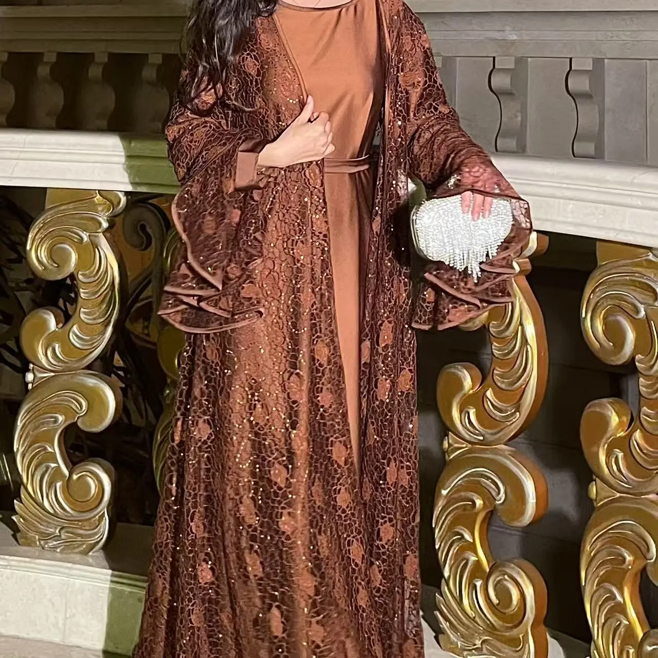 2025 Ramadan Promotion Shimmer Lace Abaya Set Women's Islamic Clothing Rose Pattern Lace Net Two-Piece Abaya Hand Wash Only - TikTok Shop 2025 Ramadan Promotion Shimmer Lace Abaya Set Women's Islamic Clothing Rose Pattern Lace Net Two-Piece Abaya Hand Wash Only - TikTok Shop