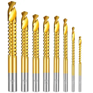 8Pcs Titanium Coated HSS Heavy Duty Twist Drill Bits, 3-10mm Serrated Side Cutting Drill Bit Woodworking Tools for Plastic Metal Wood Hole