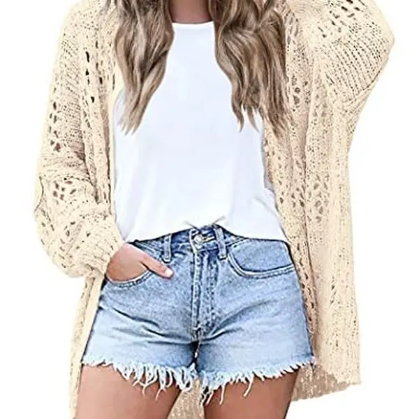 Women's Lightweight Knitwear, Minimalist Crochet Open Front Cover Up Cardigan, Chic Longsleeves Top for Casual Wear, Knitting, Crochet Knit