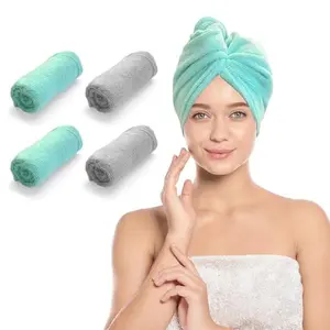 Homewear 4 Pack Microfiber Hair Wrap Towels, Drying Turbans for Wet Hair, Dry Towel for Women Anti Frizz, Dark Grey/Aqua