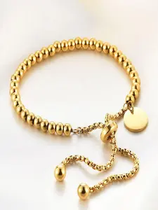 Adjustable Stainless Steel Waterproof Sweatproof Round Bead Pull Chain Bracelet, Silver Color Couple Jewelry Ball Bead Bracelet