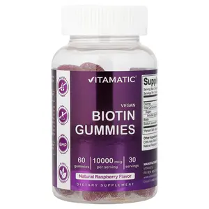 Vitamatic Vegan Biotin Gummies, Natural Raspberry, 60 Gummies