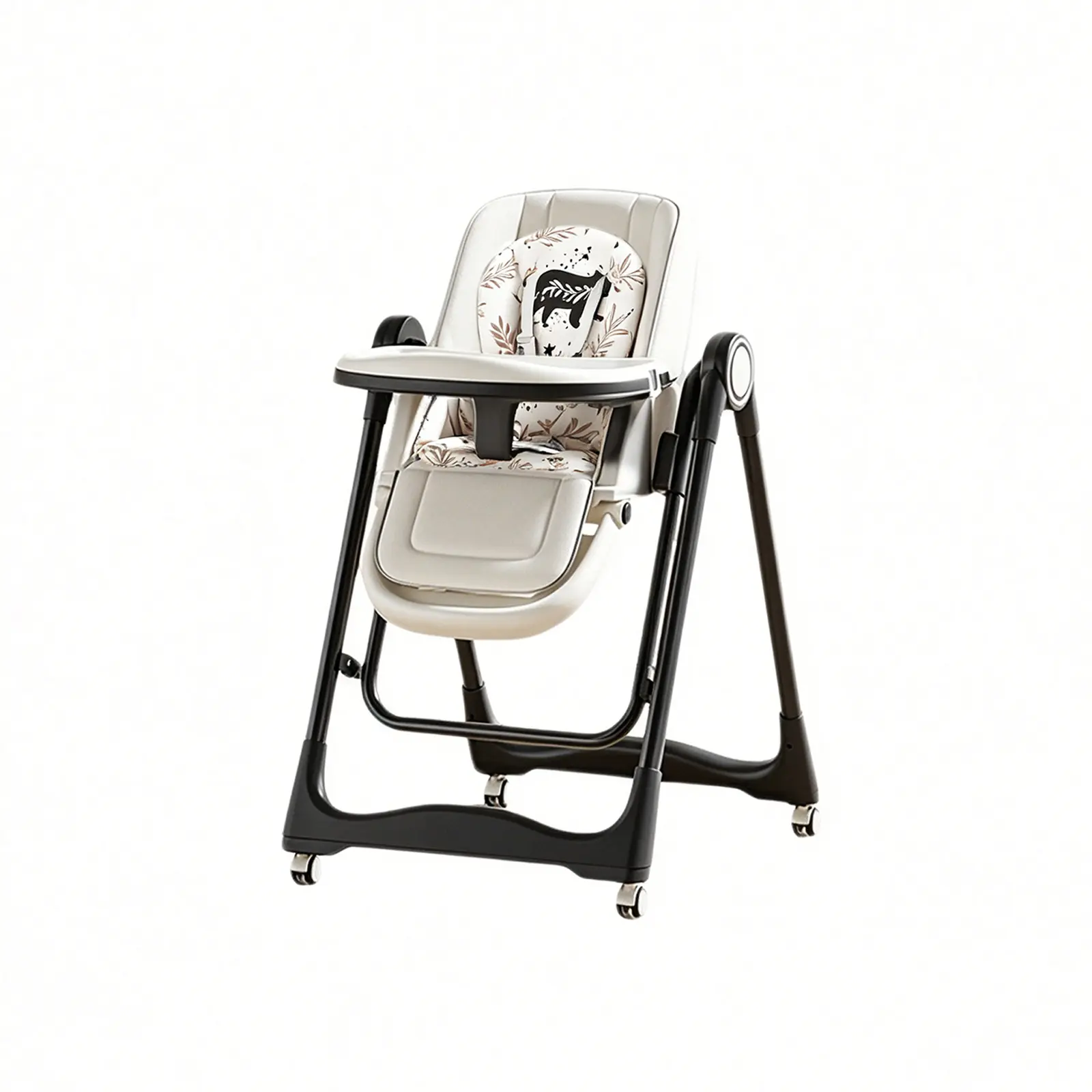 Multifunctional Baby High Chair with Smart Early Education Tray, 4 Modes Convertible Infant Feeding Chair, 9 Height & 7 Recline Adjustable Toddler Dining Seat, Foldable Wheeled Baby Rocker Sleeper Chair for Babies 6 Months & Up