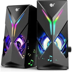 TRAIL RECKONING OROW Computer Speakers, Desktop Speakers with Various Colorful LED, 10W Gaming Speakers with Volume Control,RGB Computer Speakers for /Laptop,3.5mm Aux Input,Lights Can be Turned Off