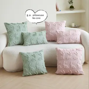 Cute Easter Theme Rabbit Plush Pillow Cover, Simple Style for Bedroom Living Room Office Party Car, Universal All-Season Decor, Home Textile, Washable Cushion Covers