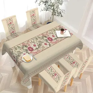 2/4/6/5/7 pieces of fashionable and high-end dining chair slipcover and tablecloth sets, thickened dining chair slipcover and tablecloth sets (1 tablecloth + 4 chair covers or 1 tablecloth + 6 chair covers), easy to care for, reusable, for home decoration