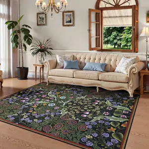 Vintage European Palace Style Floral Carpet Rug, Pet Friendly Non-Slip Soft Fluffy Washable Foldable, Suitable for Living Room Bedroom Hallway Dresser Meeting Area