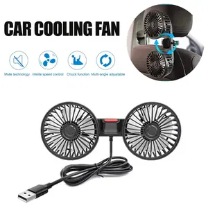 Children's dual head car fan, 360 ° rotatable, USB power supply and long power cord, USB car cooling fan suitable for rear seats, rear headrest fan of vehicles, powerful electric air circulation fan