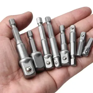 8 Piece Impact Socket Adapter Set, Square Drill Bit Adapters, Hex Shank Drill Bits, Power Extension Rods 1/4", 3/8", 1/2"