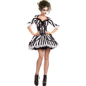Black White Stripes Lace Sexy Movie Character Dress Costume