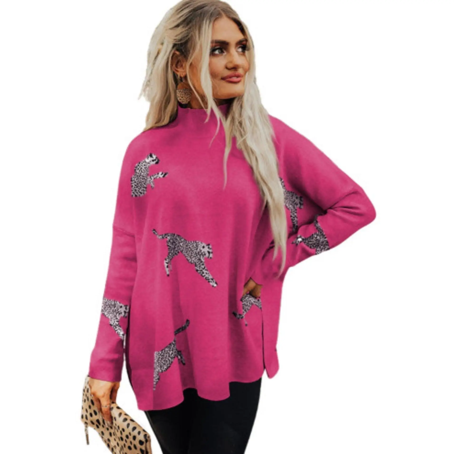 Rose Red Lively Cheetah Sweater