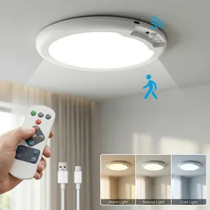 Rechargeable Motion Sensor Ceiling Light with Remote, Battery Operated Closet Light No Wiring, Wireless LED Shower Lights, 3 Colors Dimmable Indoor Overhead Lamp for Closet Shower Pantry Shed Hallway