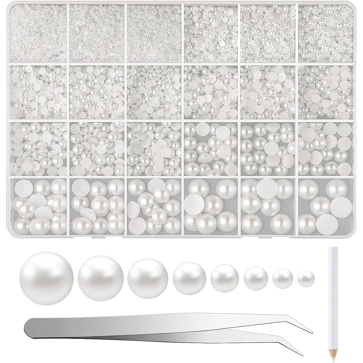 12000 count Half  Bead 8 Sizes White Peach Flatback  Beads Half Round  for Crafts Graduation Cap Embellishment Shoes Phone Case Making