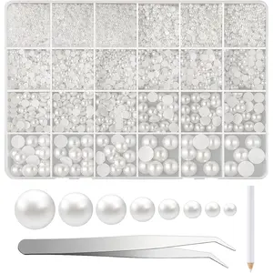 12000 count Half  Bead 8 Sizes White Peach Flatback  Beads Half Round  for Crafts Graduation Cap Embellishment Shoes Phone Case Making