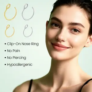 Fake Piercing Jewelry Hoop for Faux Lip Septum Nose Ring Set, Fake Clip On Nose Ring Hoop for Women, Comfortable Smooth Fake Nose Rings, No Piercing Needed Nose Cuff, 8mm,6mm