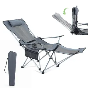 Reclining camping chair with foot rest and cup holder