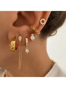 Retro luxury multi-layered stacked earrings set. Chain ear clasps. Unique design earlobe earrings.