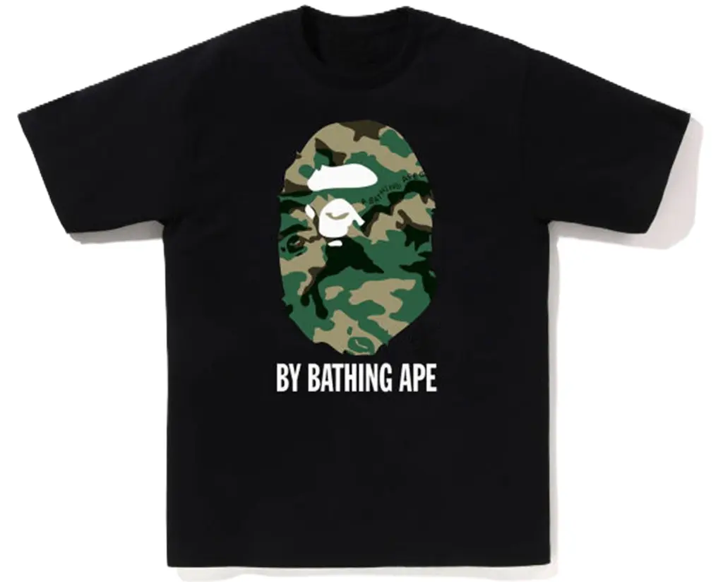 2026 Green Camo Tee Short Sleeve Crew Neck Casual Summer T-Shirt with Iconic Ape Head Design and Plaid Pattern