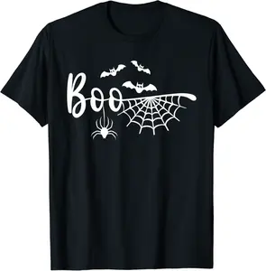Boo with Web, Spider, and Bats in white Halloween T-Shirt - Logantre Shop 55B0BFT6YKBT