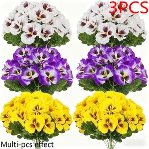 3pcs Set of 30 Pansy Artificial Flowers, Weather-Resistant Plastic Faux Flowers, Vintage-Style Floral Arrangement, Garden Decorative Flower for Garden, Balcony, Indoor/outdoor Decor, Artificial Flower Arrangements