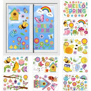 122Pcs Spring Window Clings Stickers Flowers Butterfly Bees Birds Window Art Seasons Decals for School Home Office Accessories Toddlers Party Supplies Gifts, 9 Sheets (Spring)