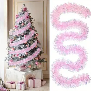 Pink Tinsel Garland for Christmas ,78.7" Pink Tinsel Garland Christmas Foil Tinsel Garland Decoration Metallic Banner Wall Hanging Tinsel Streamers Garland For Christmas Tree Birthday Party Decorations