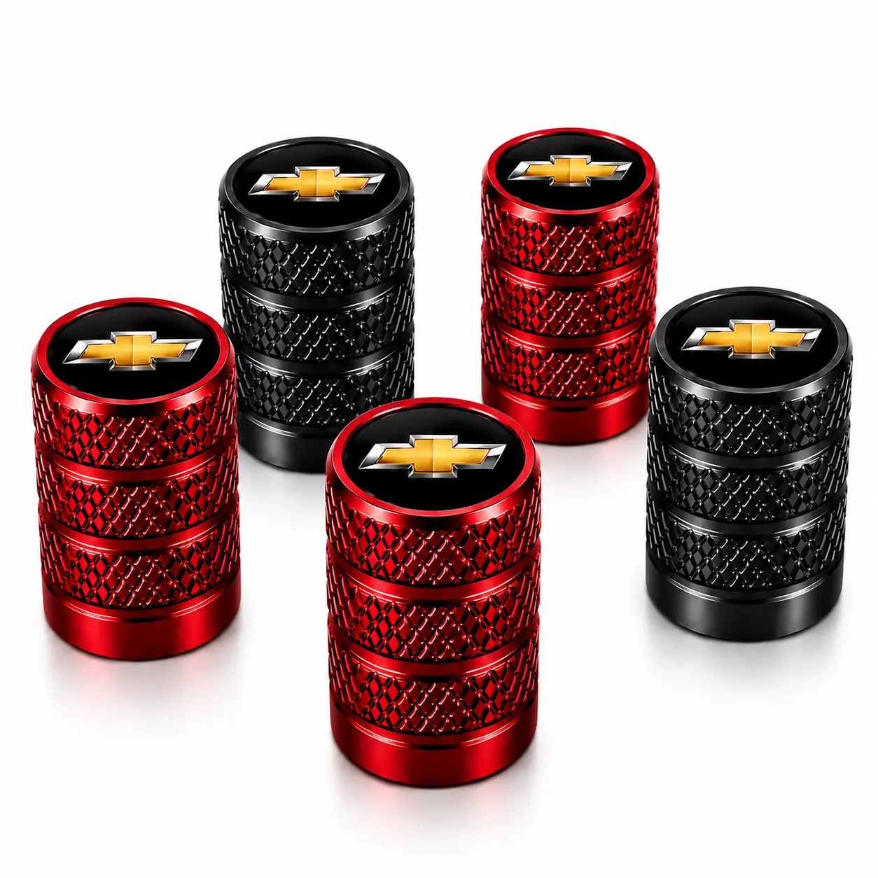 5Pcs Tire Valve Stem Caps with Chevy Logo, Waterproof Leakproof Corrosion Resistant Wheel Air Valve Dust Covers, Easy Install Fit for Silverado 1500 Equinox Trax Malibu Tahoe Colorado Camaro Blazer Sedan SUV Pickup Truck Sports Car Exterior Accessories, C