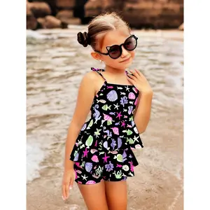 Girls' Princess Design 2-Piece Mini Swimdresses - Mesh Top, Sport Bra, Chic Style, for Small-Medium Children, Beach Vacations & Hot Spring Outings, Two-Piece Mini Swimdresses